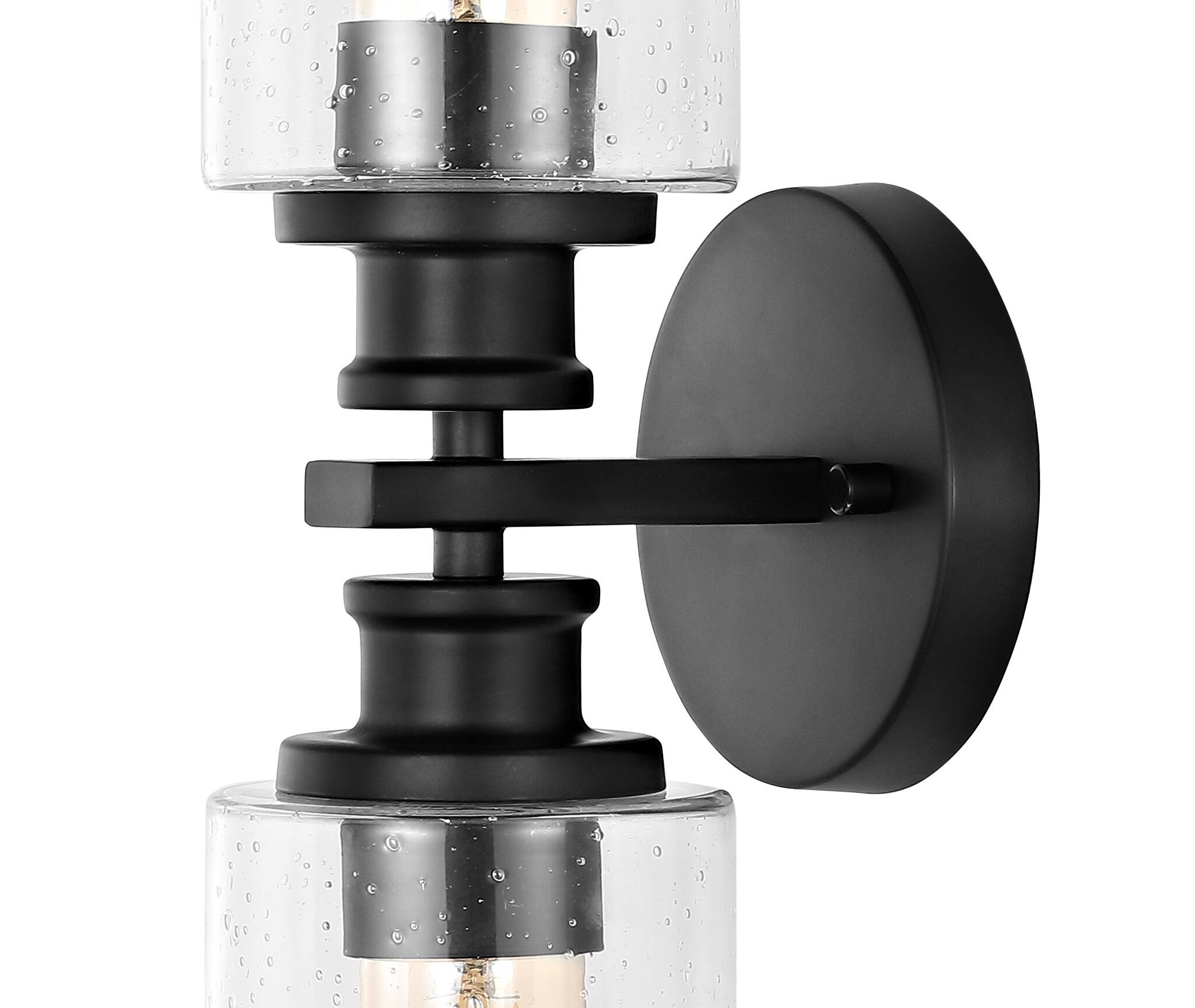 Alt View 4. Jonathan Y - Jules Edison 16.5" Cylinder 2-Light Iron/Seeded Glass Farmhouse Contemporary LED Wall Sconce, Black - Black.