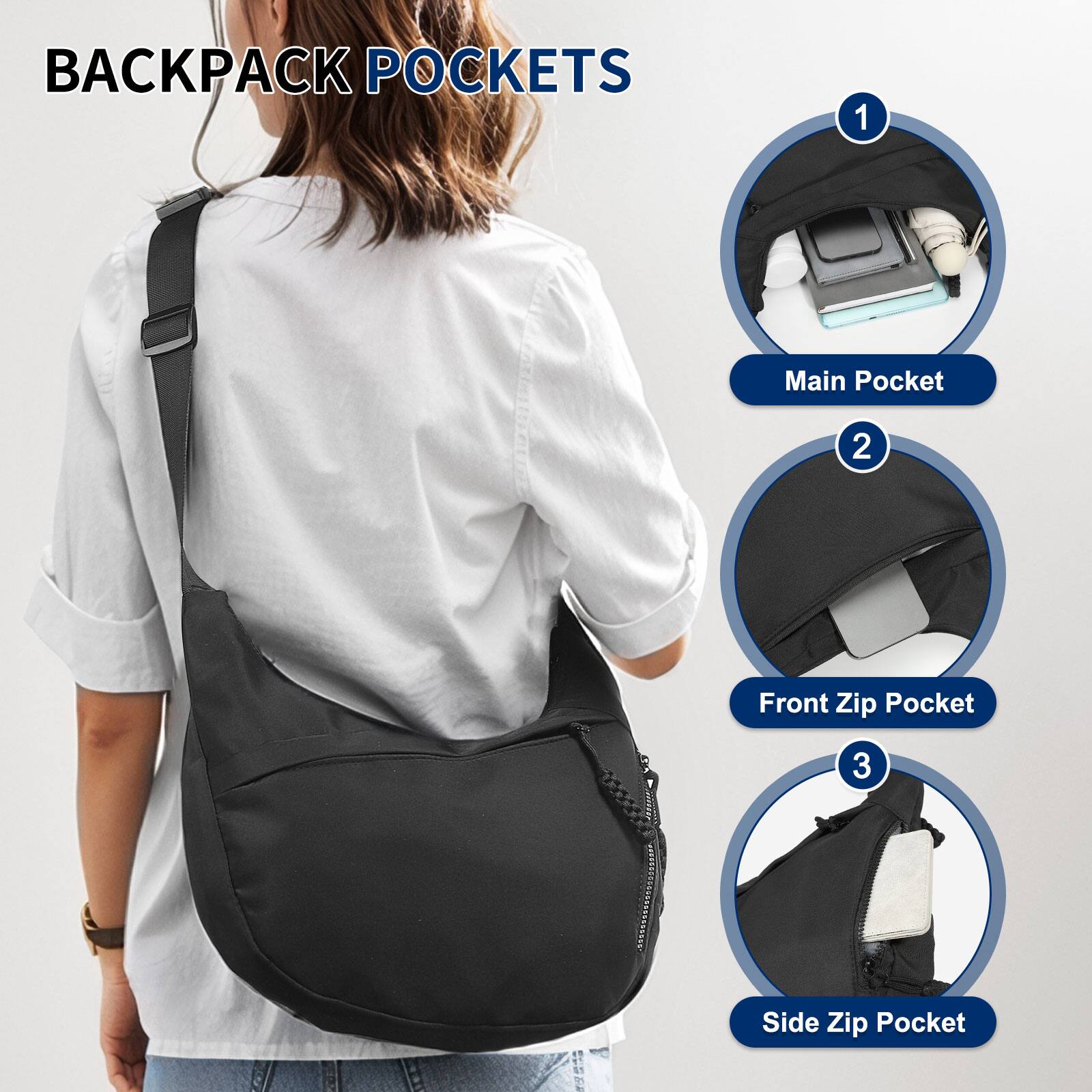BACKPACK POCKETS

1. Main Pocket
2. Front Zip Pocket
3. Side Zip Pocket
