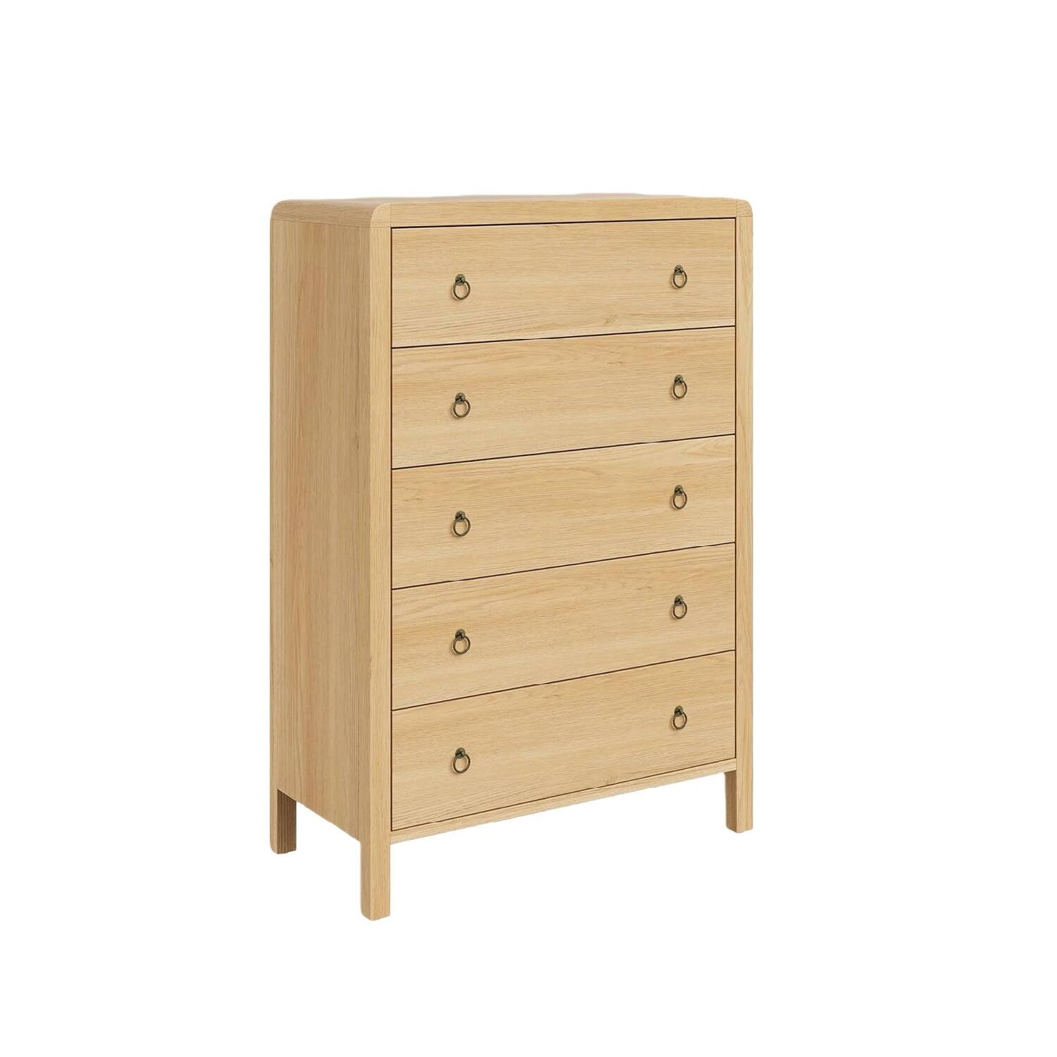 Angle. GARVEE - Natural 5 Drawer Dresser, Modern Closet Dressers Chest of Drawers, Wood Storage Dresser Chest - Natural.