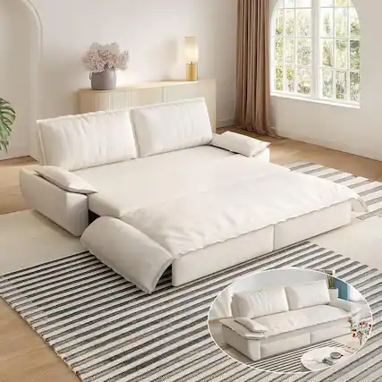 Front. Trinkets Crazed - 73.2" Queen Size Sofa Bed, 3 in 1 Convertible Pull Out Sleeper Sofa with Thicked Cushions and Side Storage - beige.