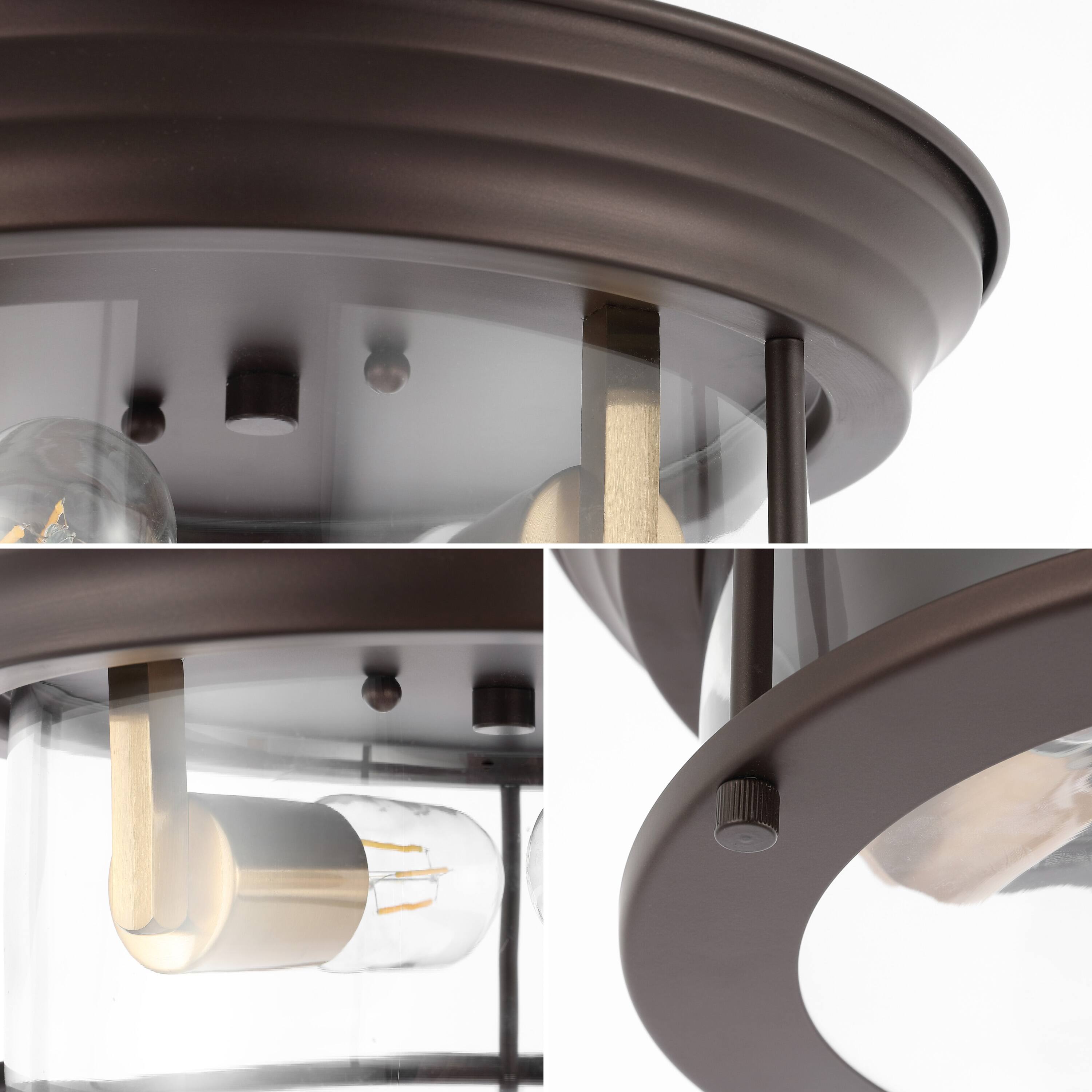 Alt View 4. Jonathan Y - Lauren 13.25" 2-Light Metal/Glass LED Flush Mount, Oil Rubbed Bronze/Brass Gold - Oil Rubbed Bronze/Brass Gold.