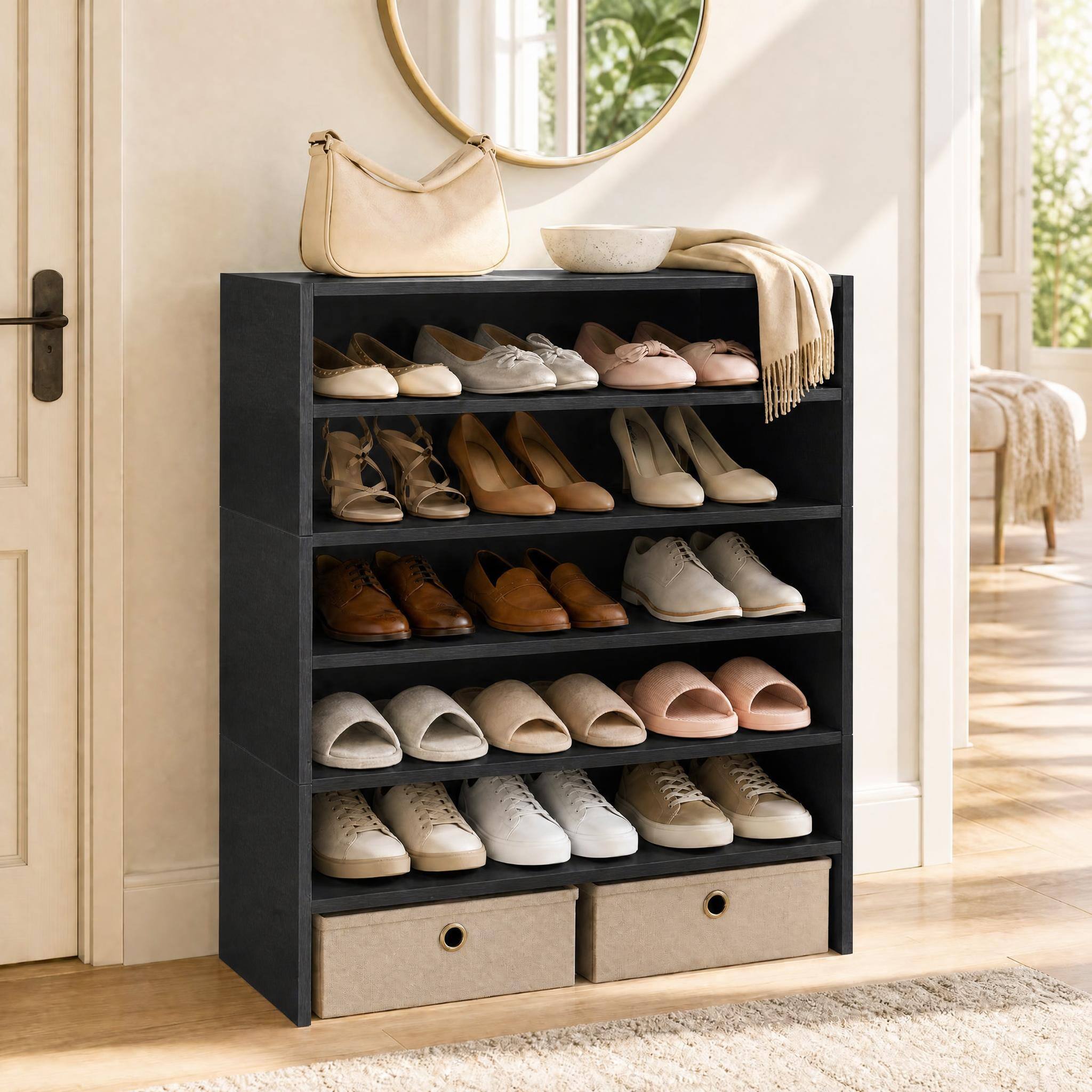 Alt View 7. Costway - Costway 6 PCS Stackable Shoe Rack 31-Inch Horizontal Organizer 2-tier StorageShelf - Black.