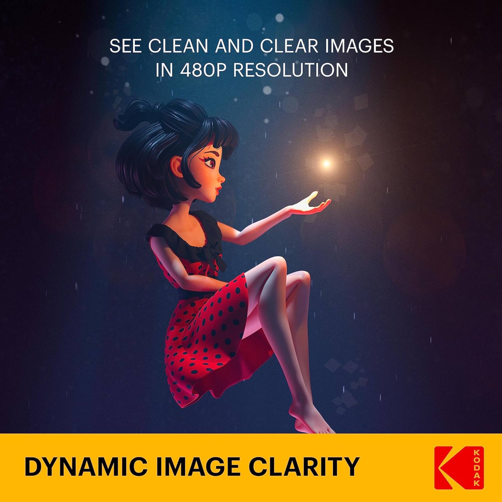 SEE CLEAN AND CLEAR IMAGES IN 480P RESOLUTION, DYNAMIC IMAGE CLARITY, KODAK