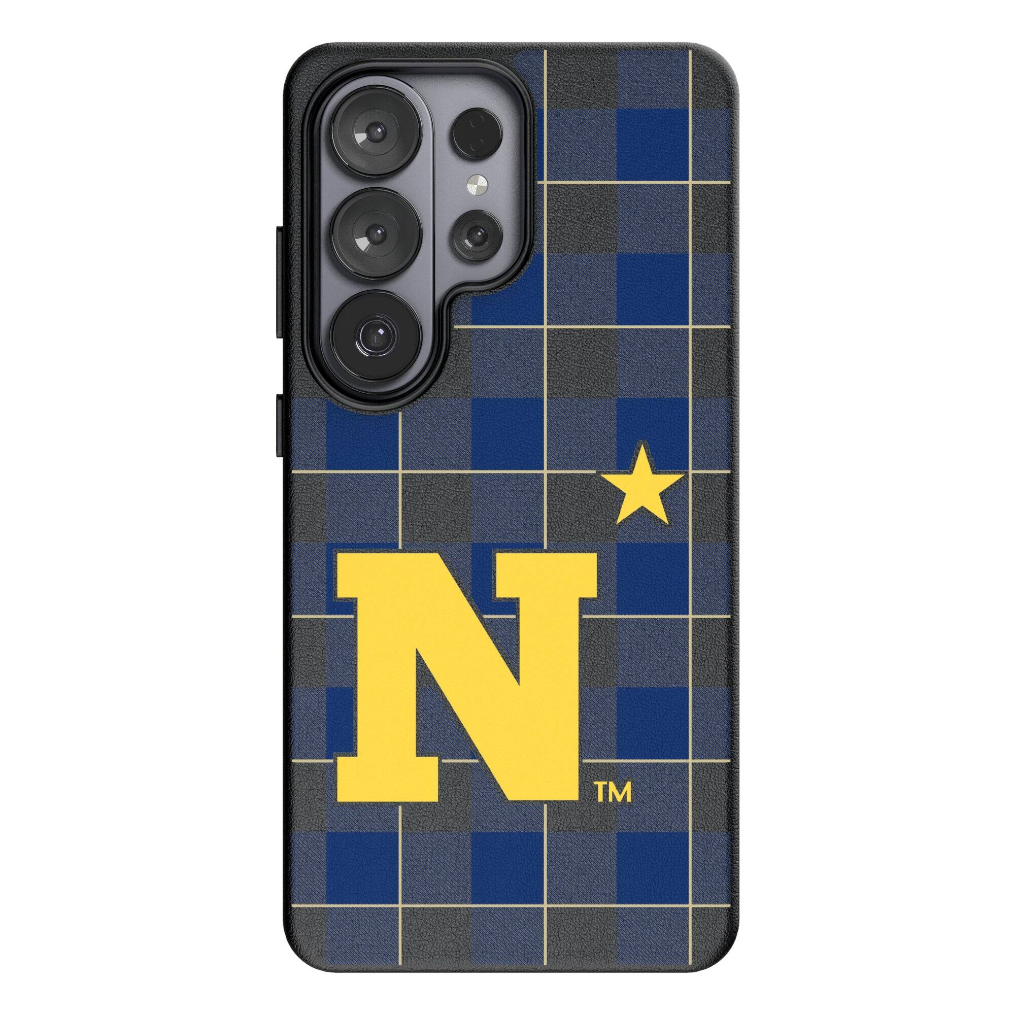 Front. Keyscaper - Navy Midshipmen Plaid Galaxy Magnetic Bump Case - S24 - Black.
