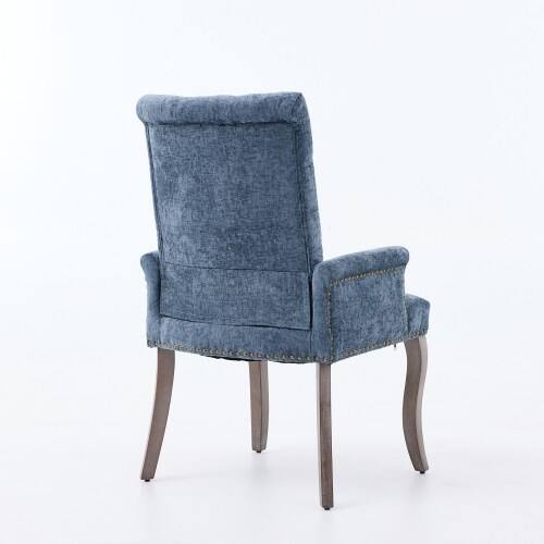 Alt View 1. LUCKY ONE - Assembled Tufted Chenille Arm Dining Chair with Curved Solid Wood Legs Club Style Single - Blue.