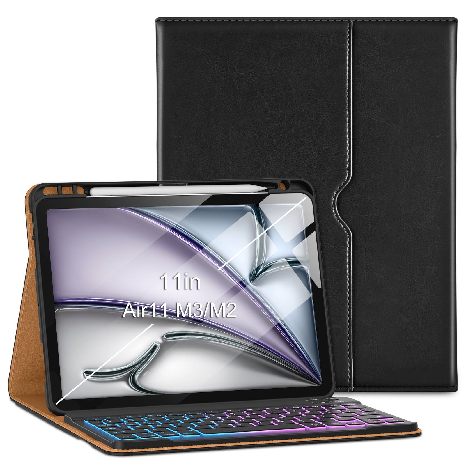 VIKESI - Keyboard Case for iPad Air 11-inch M3/M2 (2025/2024 Released) & iPad Air 5th/ 4th Generation 10.9-Inch,Leather Cover - Black