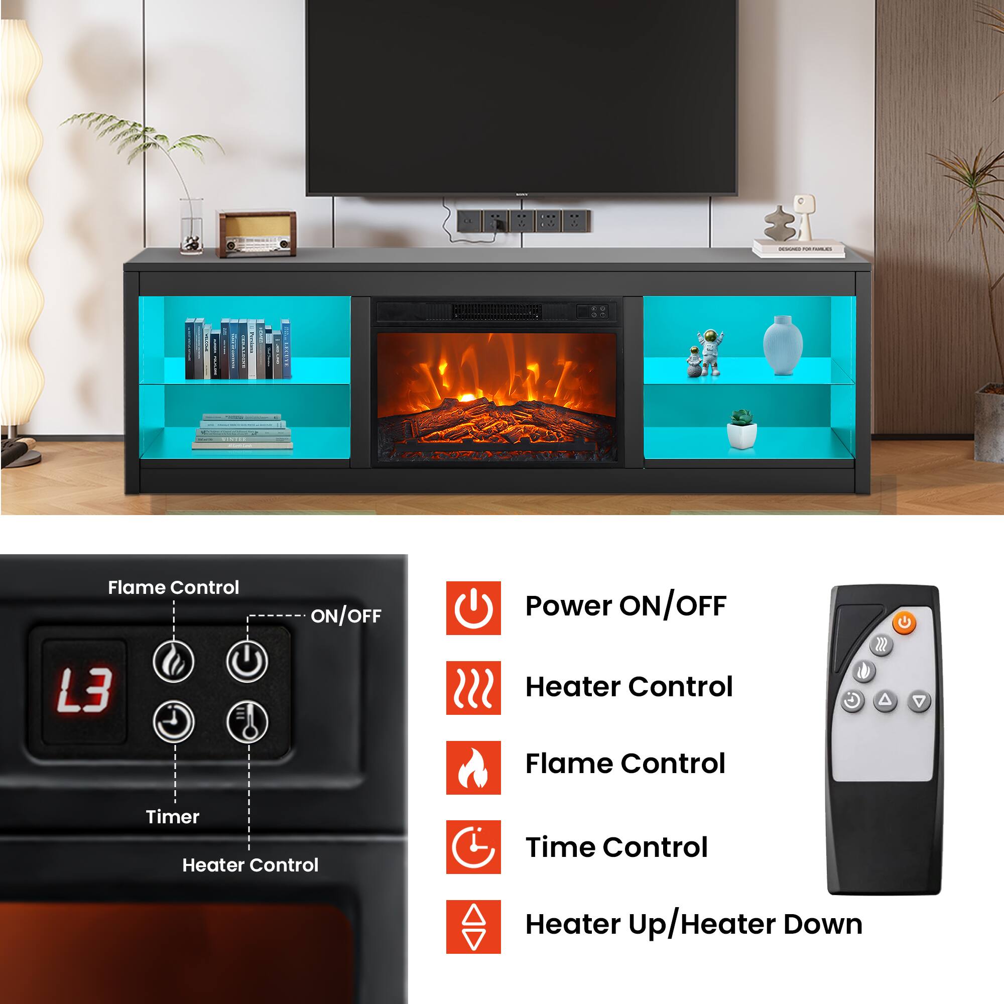 - Power ON/OFF
- Heater Control
- Flame Control
- Time Control
- Heater Up/Heater Down

Flame Control L3 ON/OFF Power ON/OFF ON Heater Control X2 C Flame Control Timer Heater Control Time Control Heater Up/Heater Down