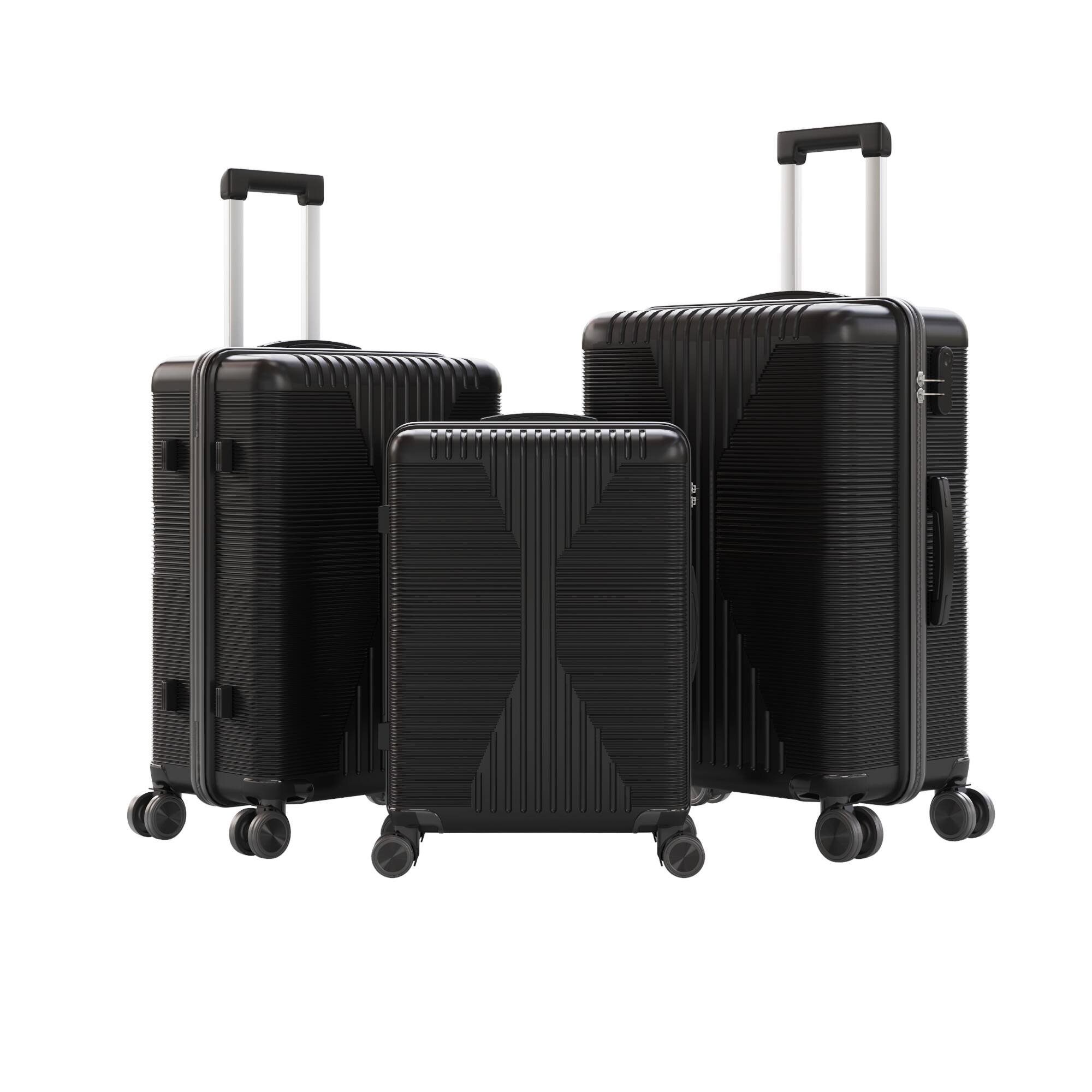 Alt View 4. Winado - 3-in-1 20" 24" 28" Trolley Carry On Luggage Set Spinner Wheels Lightweigh Hardside PP Suitcase Sets with Built-in Lock - Black.