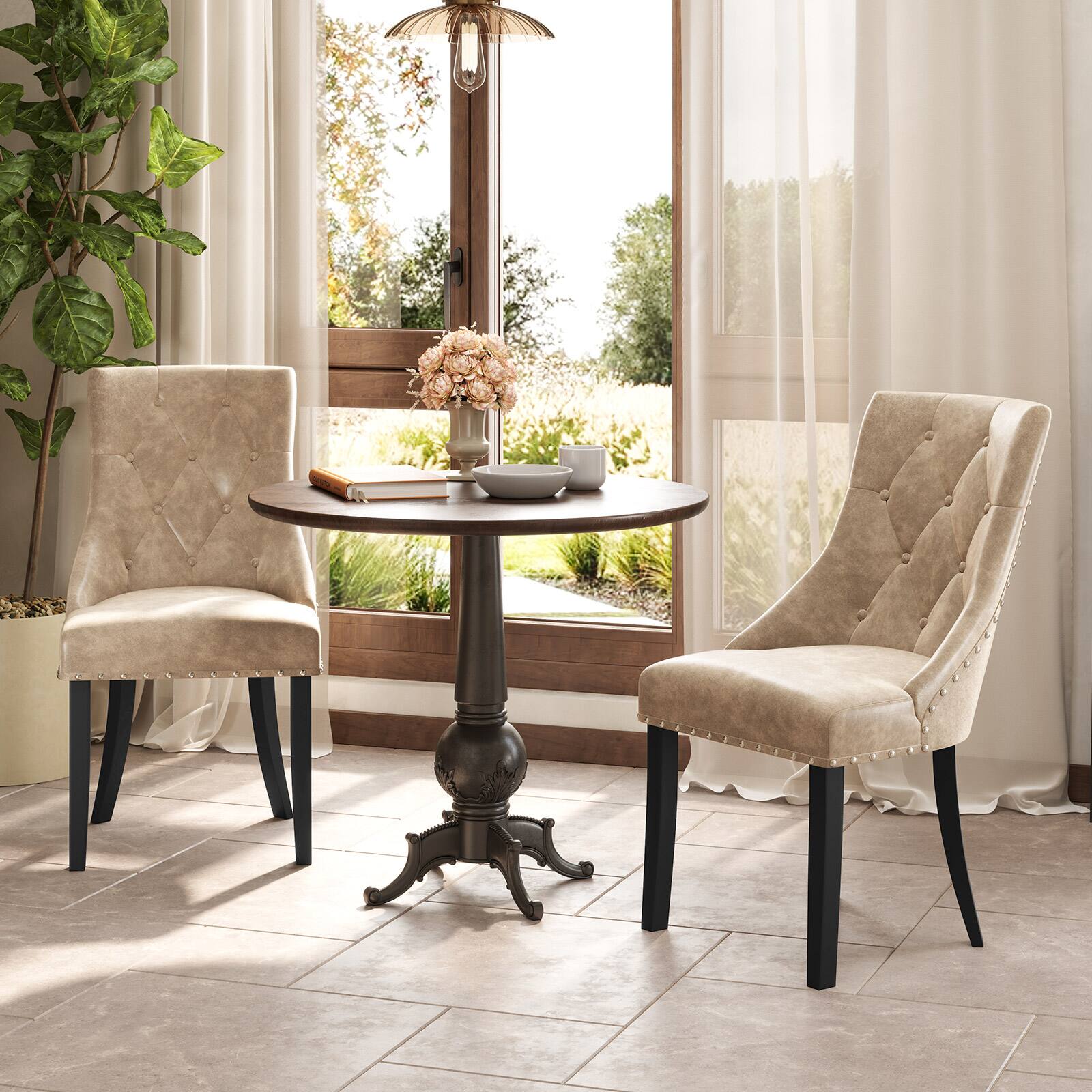 Alt View 5. Gymax - Gymax Upholstered Dining Chairs Set of 4 Tufted Wingback Chairs w/ Solid Wood Legs - Cream.