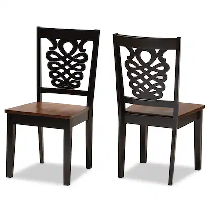 Front. Baxton Studio - Gervais Modern Transitional Two-Tone and Finished Wood 2-Piece Dining Chair Set - Dark Brown/Walnut Brown.