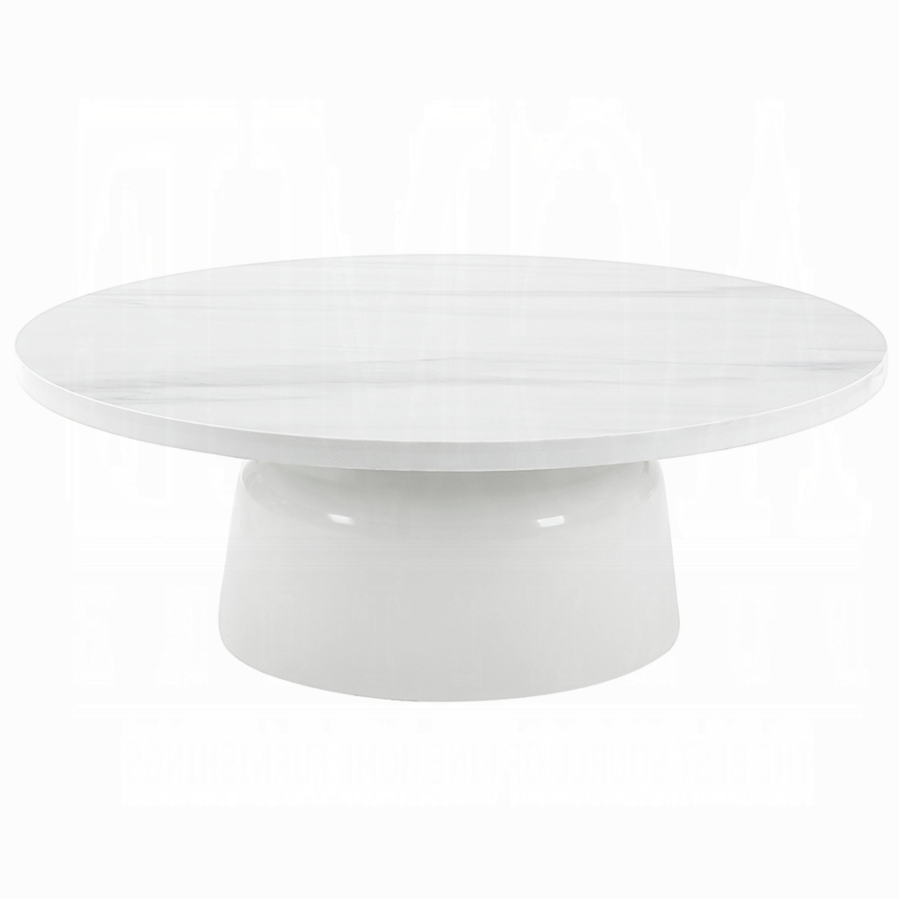 Alt View 1. Manhattan Lane - Zayn Round Coffee Table, Pedestal Base, White Faux Marble, 40 Inch - White.