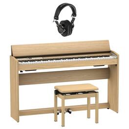 Roland - F701 88-Key SuperNATURAL Digital Piano, with Bench & Stand, Light Oak Bundle with Studio Monitor Headphones