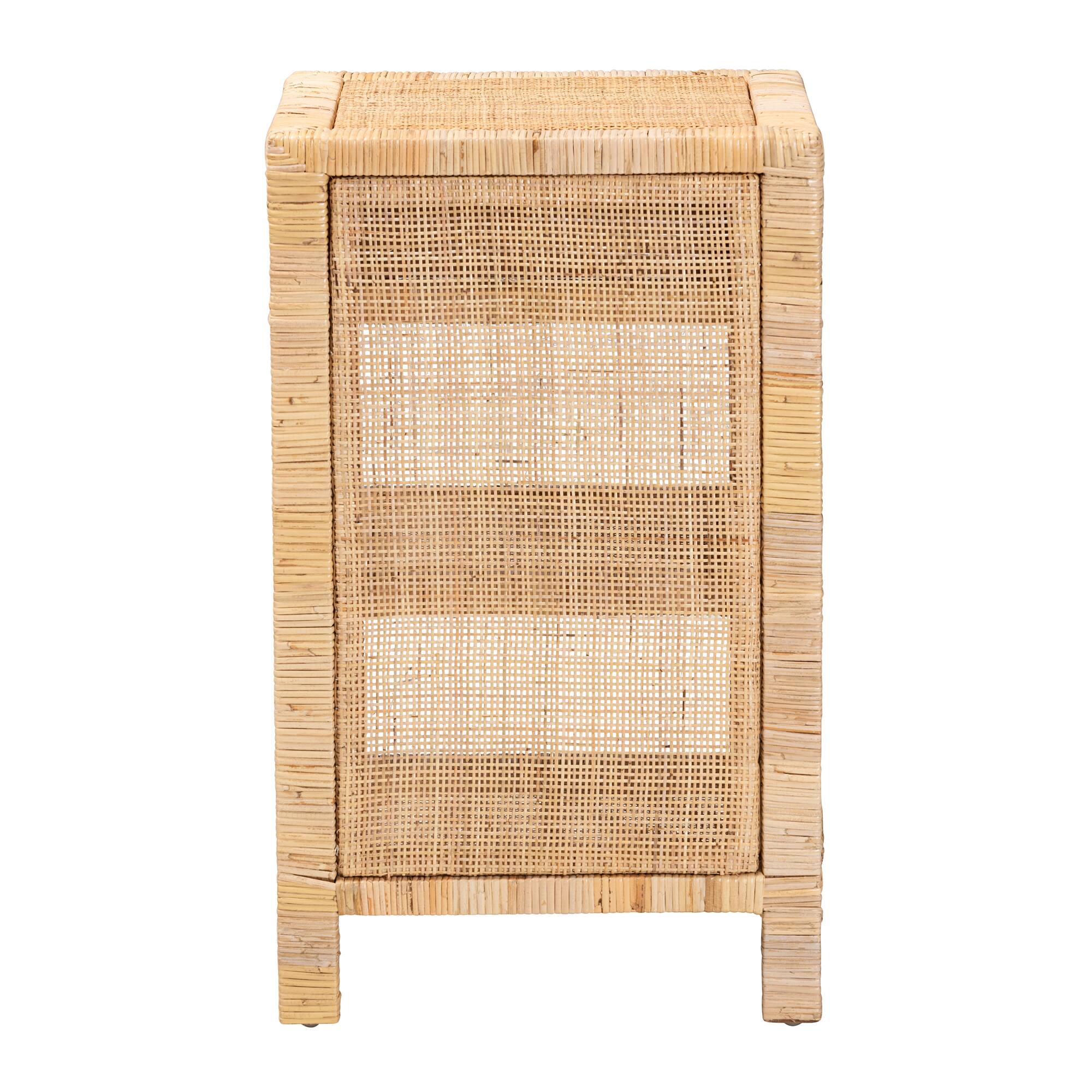 Alt View 1. bali & pari - Bella Modern Bohemian Mahogany Wood and Natural Rattan 1-Drawer Nightstand - Mahogany Wood/Plywood(Drawer)/Natural Rattan.