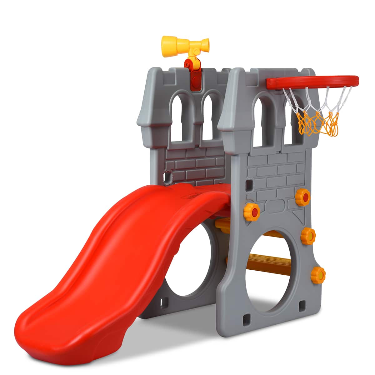 Costway - Children Climber Slide Set w/ Basketball Hoop and Telescope Toy Indoor & Outdoor - Multicolor