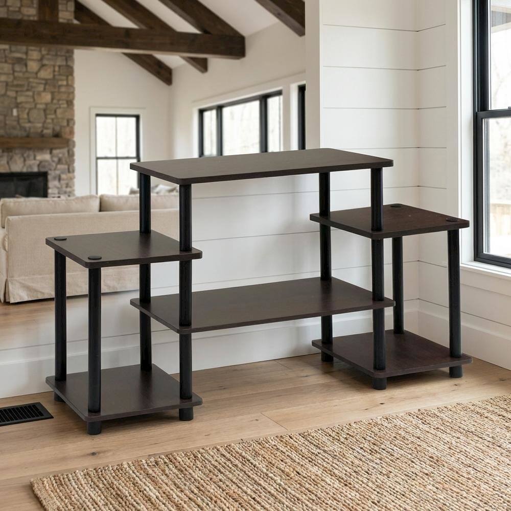Alt View 4. FurniFact - Dark Brown/Black No Tools Entertainment Center with Modern Design - Dark Brown/Black.