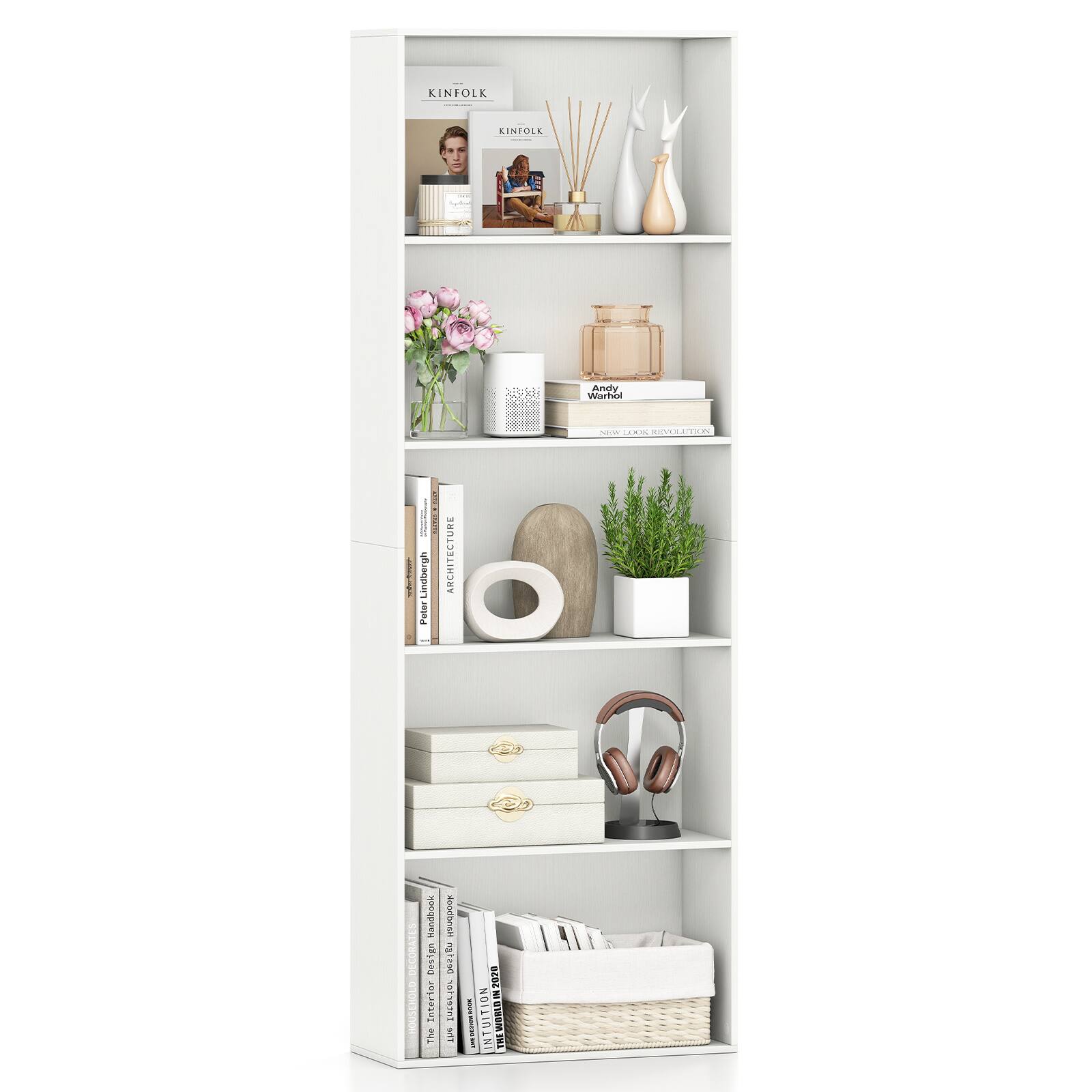 Gymax - 5-Tier Bookshelf Open Bookcase Freestanding Display Shelf Storage Organizer - White