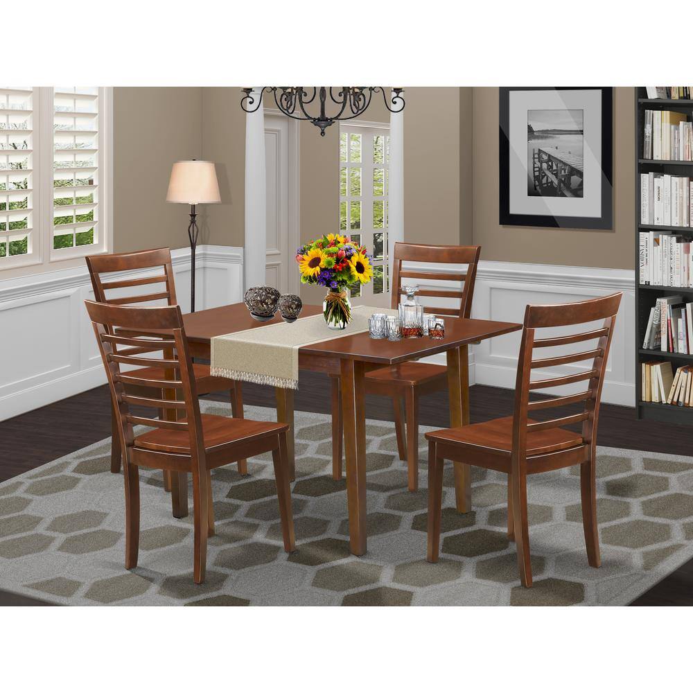 Back. East West Furniture - 5 Pc Kitchen Table set - Table with a 12in Leaf and 4 Kitchen Dining Chairs - Mahogany.