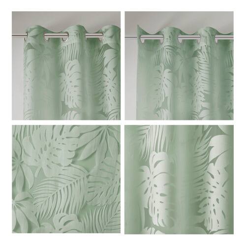 Left. BreeBe - Palm Leaf Burnout Window Sheer Sage Green 50x95' - Sage Green.