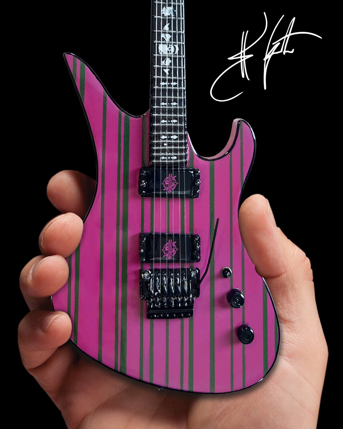 Alt View 2. Axe Heaven - Avenged Sevenfold - Purple & Green Stripes 10 Inch Miniature Guitar Replica Collectible   - COLLECTIBLES - Multicolor.