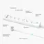 The image features a white power strip with a number of labels and descriptions. The labels include "Power Indicator," "6 x Smart Outlets," "Individual On/Off Buttons," "Top Power On/Off Button," "3 x Always On USB Ports," "Status LEDs," "Angled Design for Space Savings," and "0.95m Length Cord." The power strip is designed to provide a convenient and organized way to manage multiple devices, with features such as smart outlets and individual on/off buttons for each outlet. The USB ports and status LEDs further enhance the functionality of the power strip, making it a versatile and practical tool for managing electronic devices.