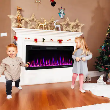 Front. LUCKY ONE - 50 Inch Recessed/Wall Mounted Electric Fireplace with 12 Colors - Black.