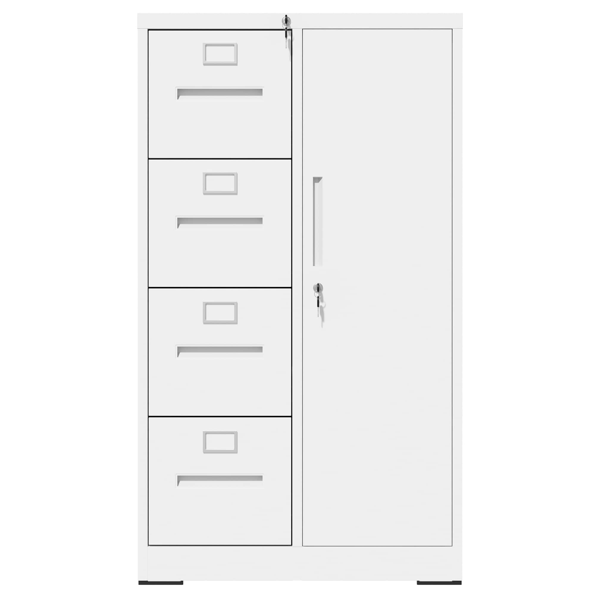 Boyel Living - White Metal Storage Vertical Filing Cabinet with Lock Steel File Locker with 4 Drawers and 1 door