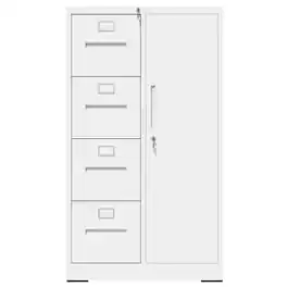 Boyel Living - White Metal Storage Vertical Filing Cabinet with Lock Steel File Locker with 4 Drawers and 1 door