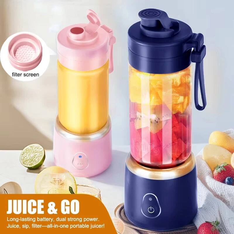 JUICE & GO  
Long-lasting battery, dual strong power.  
Juice, sip, filter—all-in-one portable juicer!  

filter screen