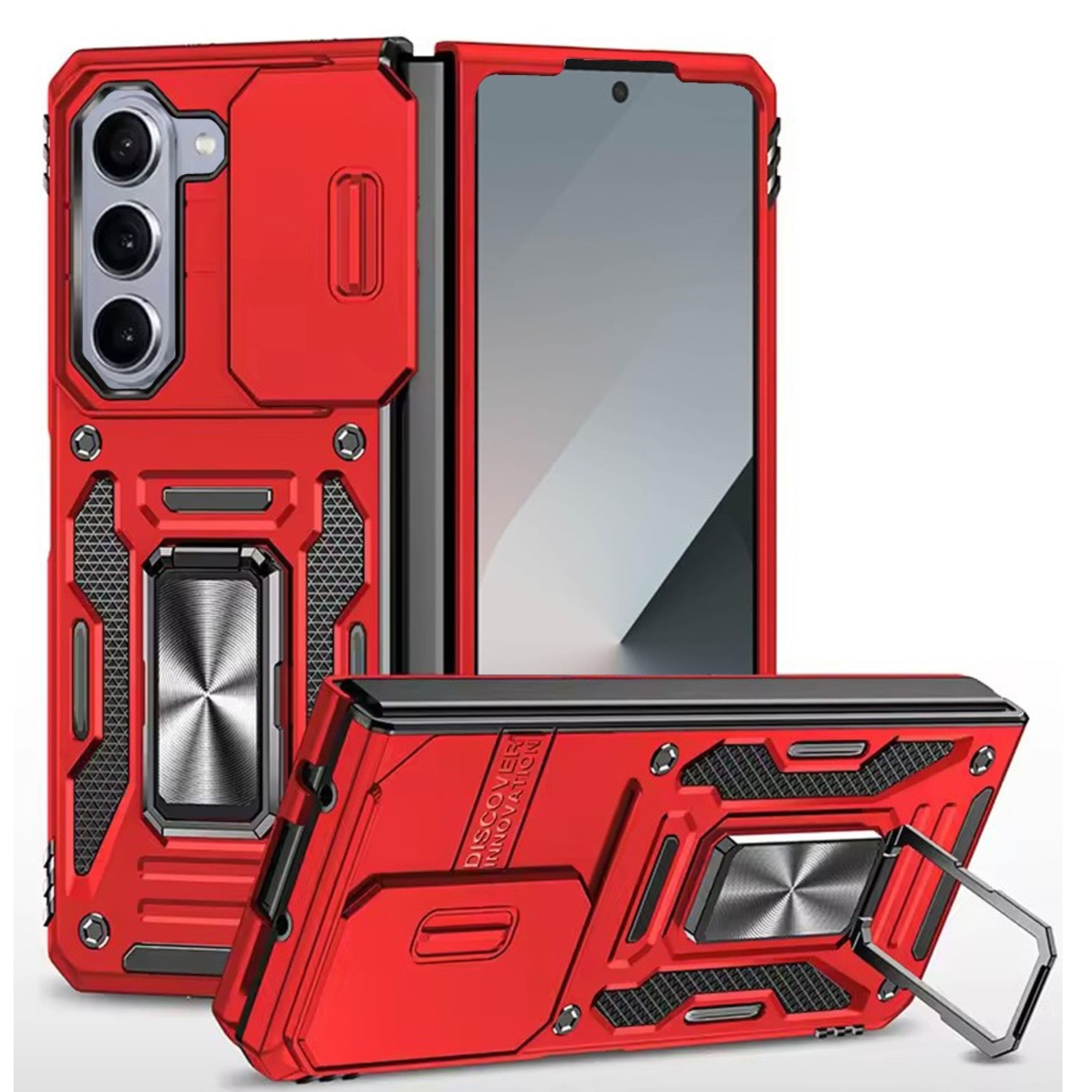 Kitcheniva - Sliding Lens Cover Magnetic Ring Stand Phone Case With Tempered Glass For Samsung Galaxy Z Fold7 - Red price history on PriceWatchPro