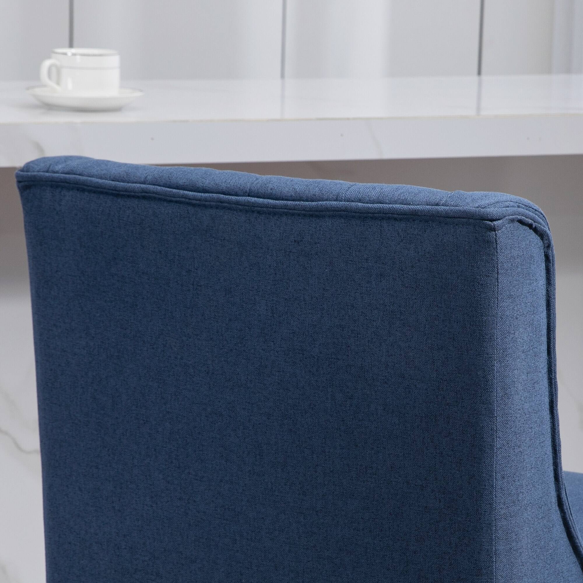 Alt View 5. Homcom - Bar Height Bar Stools Set of 2, 180 Degree Swivel Barstools with Solid Wood Footrests and Button Tufted Design - Blue.