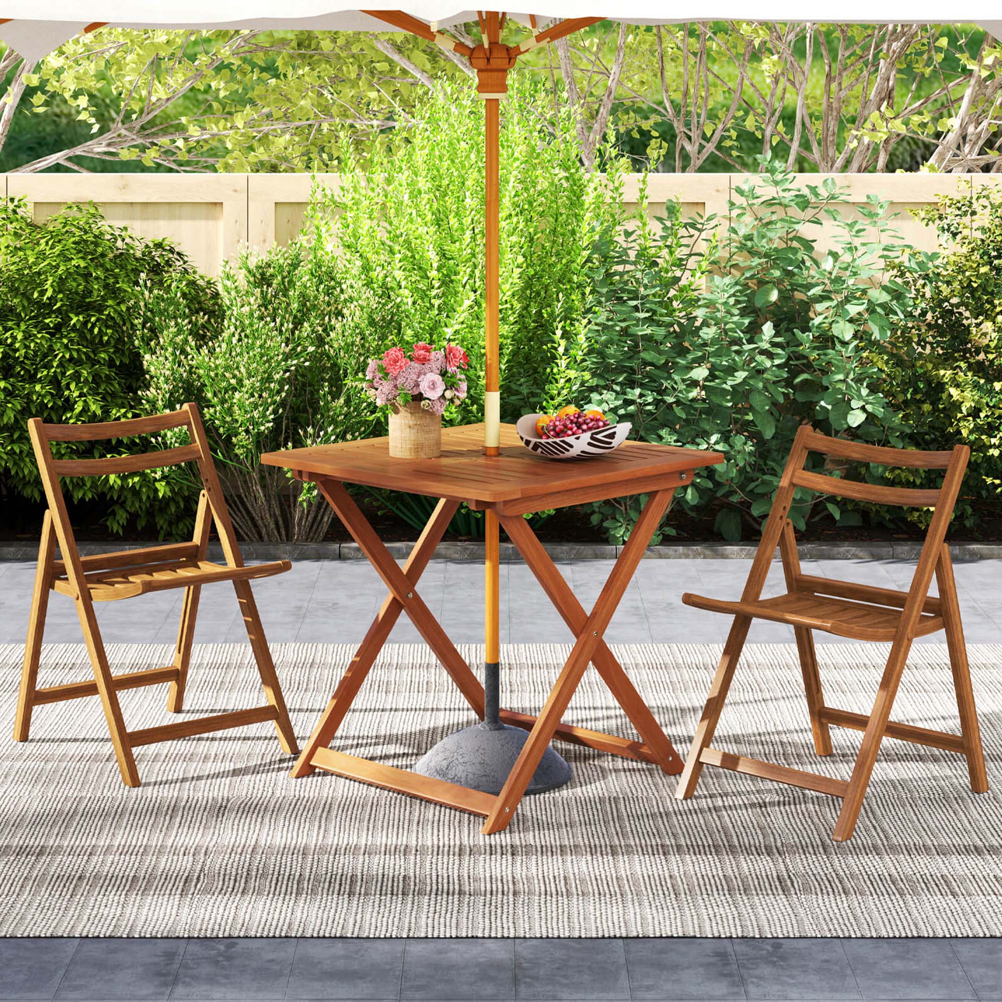 Alt View 4. Costway - Costway 1 PCS 29.5" x 29.5" Patio Dining Table with Teak Painting 2" Umbrella Hole for Balcony - Natural.