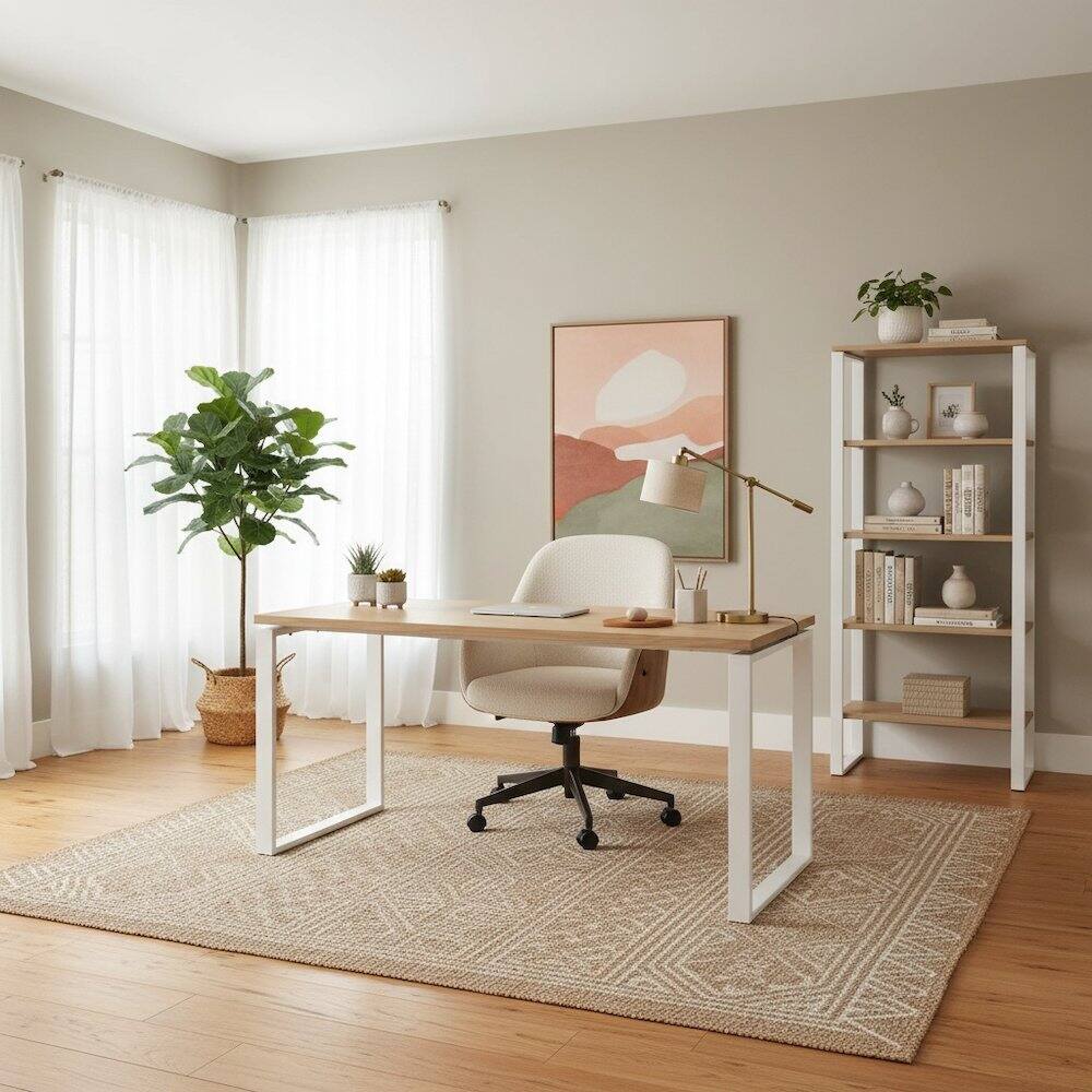 Left. FurniFact - Computer Desk with Metal Legs for Home Office or Study Room - Brown.