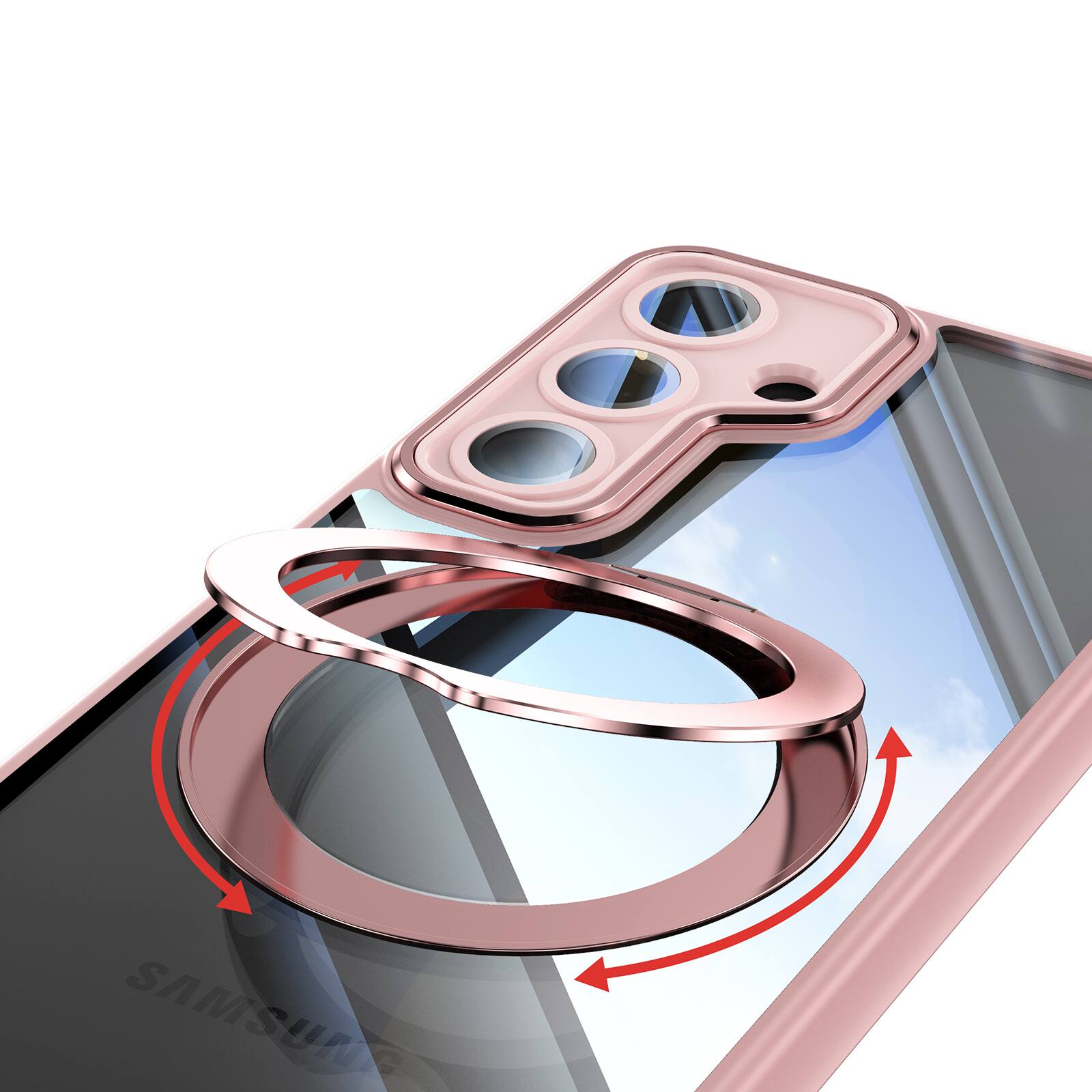 Alt View 3. Dteck - Magnetic Clear Case For Samsung Galaxy A17 5G, Shockproof Anti-Scratch 360° Ring Holder Stand PC+TPU Protection Cover - Pink.