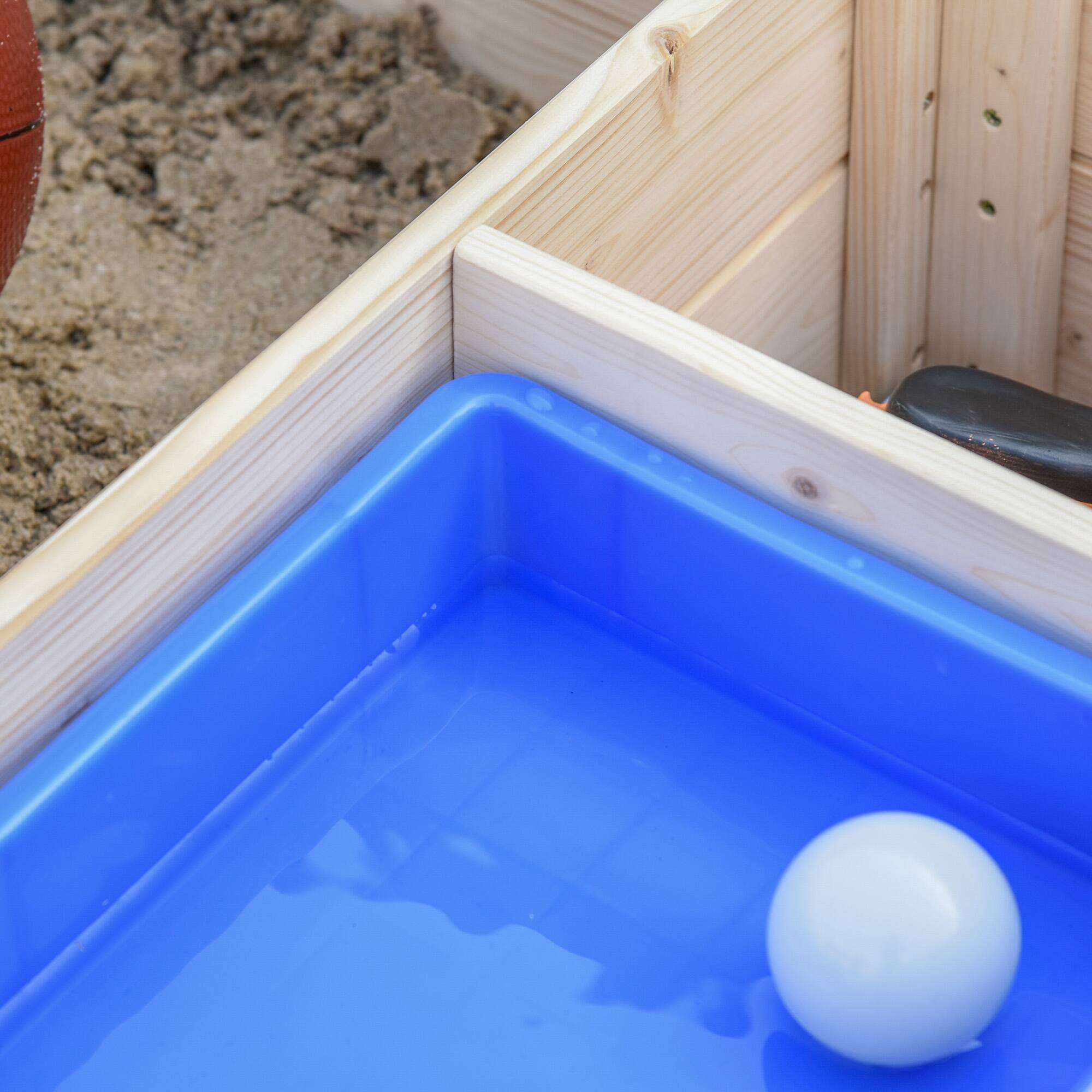 Alt View 5. Outsunny - Kids Wooden Sandbox, Two Plastic Boxes, Foldable Bench Seat, Waterproof Cover, Bottom Liner, Storage Space.