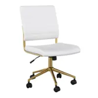 Martha Stewart - Ivy Ribbed Faux Leather Office Chair - White Faux Leather/Polished Brass - Front_Zoom