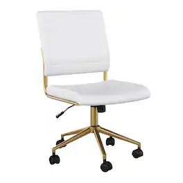 Martha Stewart - Ivy Ribbed Faux Leather Office Chair - White Faux Leather/Polished Brass