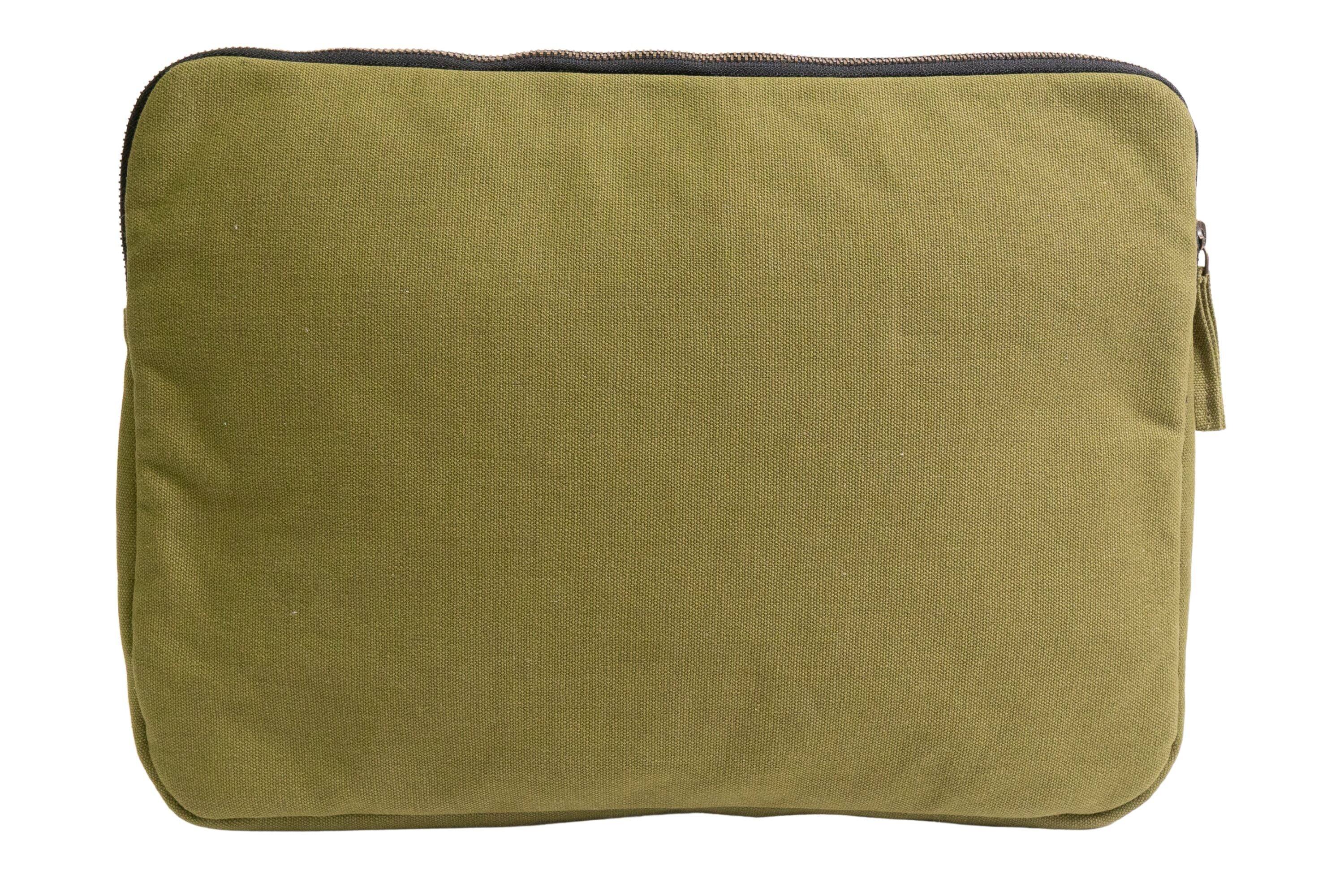 Back. Terra Thread - Organic Cotton Laptop Sleeve 15 inches - Olive Green.
