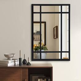 TECH SAFARI - Rectangle Mirror Farmhouse Decorative Wall For Entryway Living Room Bedroom Hallway Fireplace Accent Decor X - Black1 34"L x 24"W