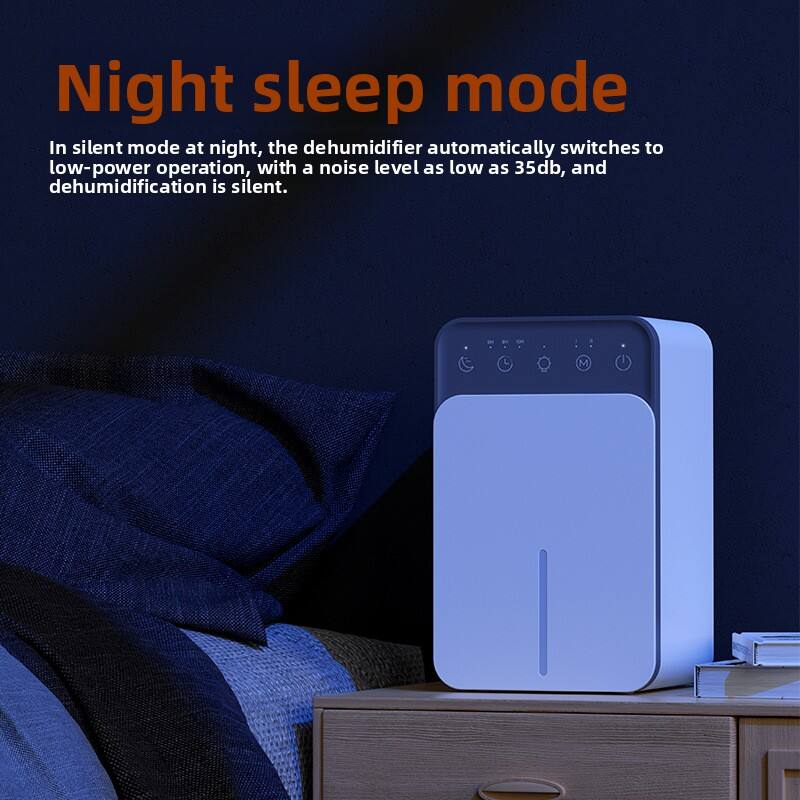 Night sleep mode

In silent mode at night, the dehumidifier automatically switches to low-power operation, with a noise level as low as 35db, and dehumidification is silent.