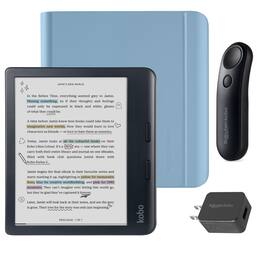 Kobo - Libra Colour (Black) eReader with Black Remote & AC Bundle - 2024 - Dusk Blue Notebook SleepCover