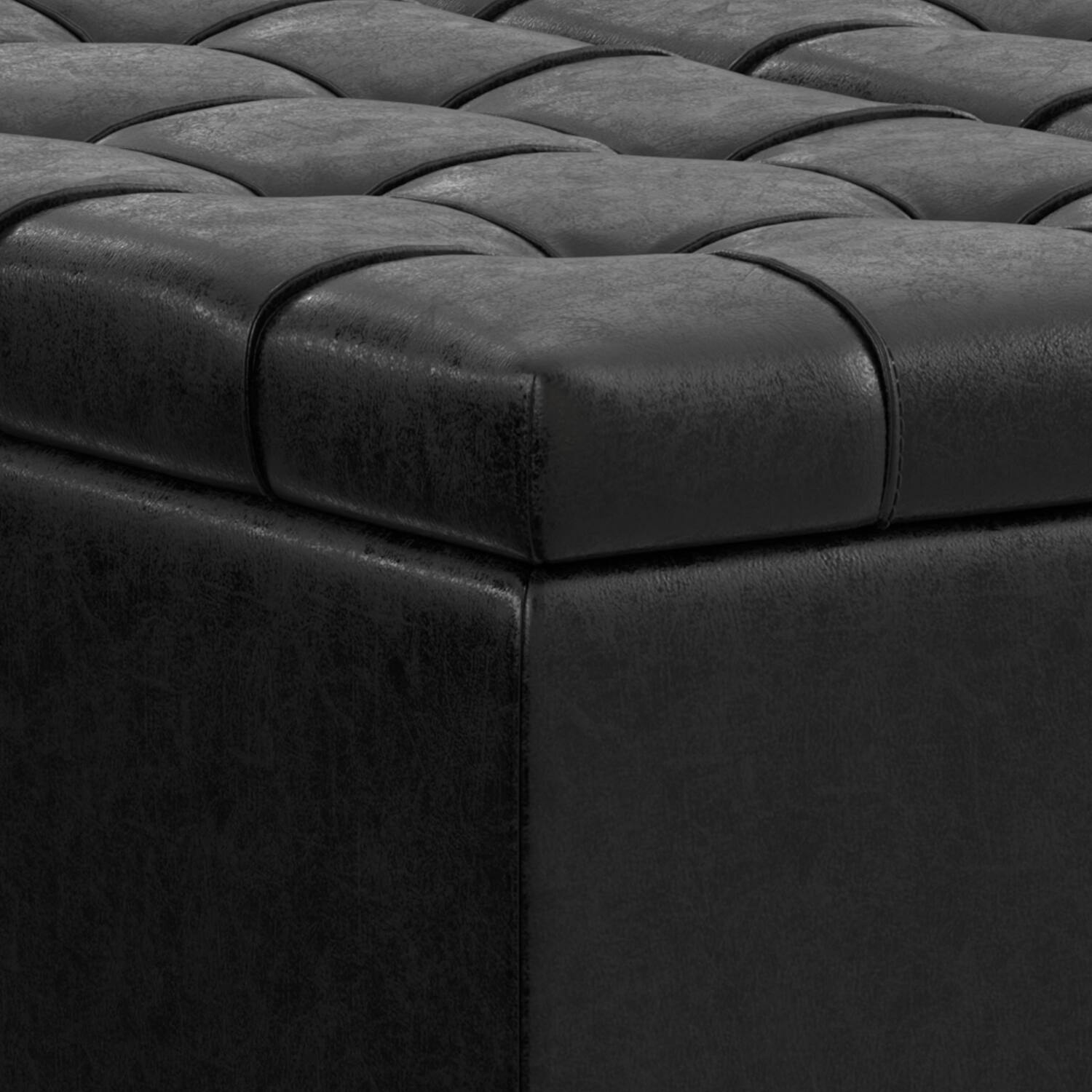 Alt View 8. Simpli Home - Harrison 30 inch Wide Small Square Coffee Table Storage Ottoman in Distressed Black Vegan Leather - Distressed Black.