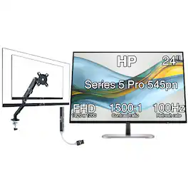 HP - Series 5 Pro 524pn 24" WUXGA IPS Monitor, HDMI, (9D9A7AA#ABA) w/DKZ Hub & Ergoflexy Single Mount Arm - Black/Silver