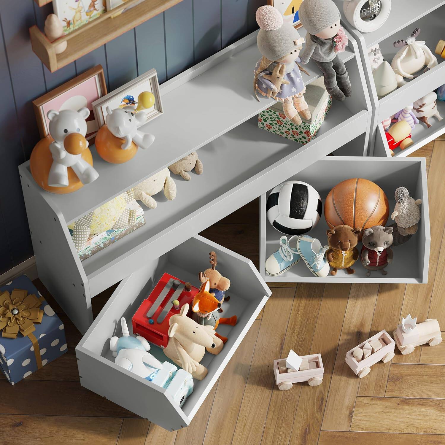 Alt View 1. DIYSET - Kids Bookshelf and Toy Organizer 40Inch WoodenStorage Bookcase Decorative Bookshelf Toy StorageCabinet with Wheels - Gray.