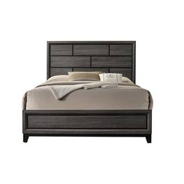 Manhattan Lane - Mazie Queen Bed, Brick Style Headboard, Black Tapered Legs - Gray, Black