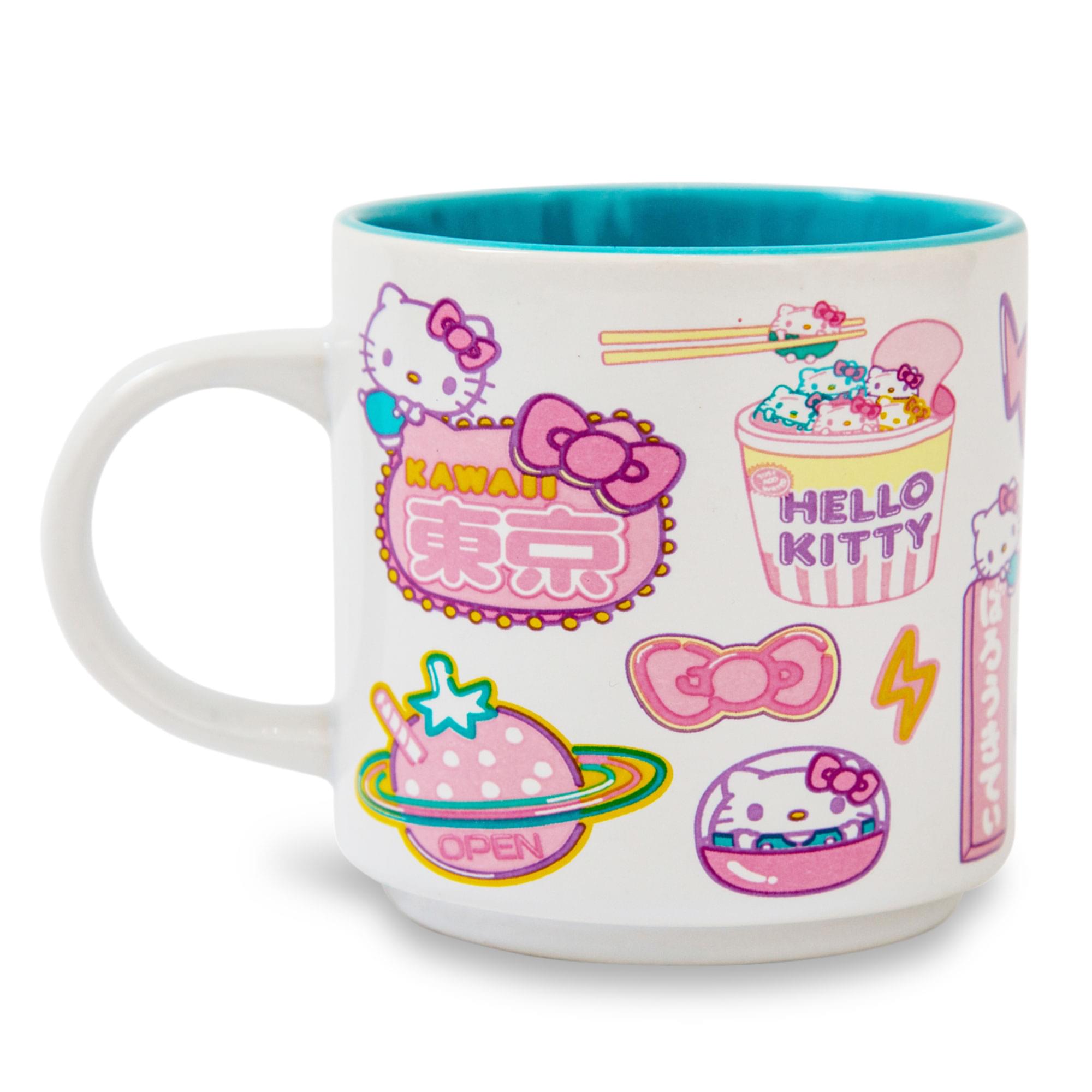 Silver Buffalo - Hello Kitty "Kawaii Tokyo" Allover Icons Ceramic Stacking Mug | Holds 13 Ounces - Pink