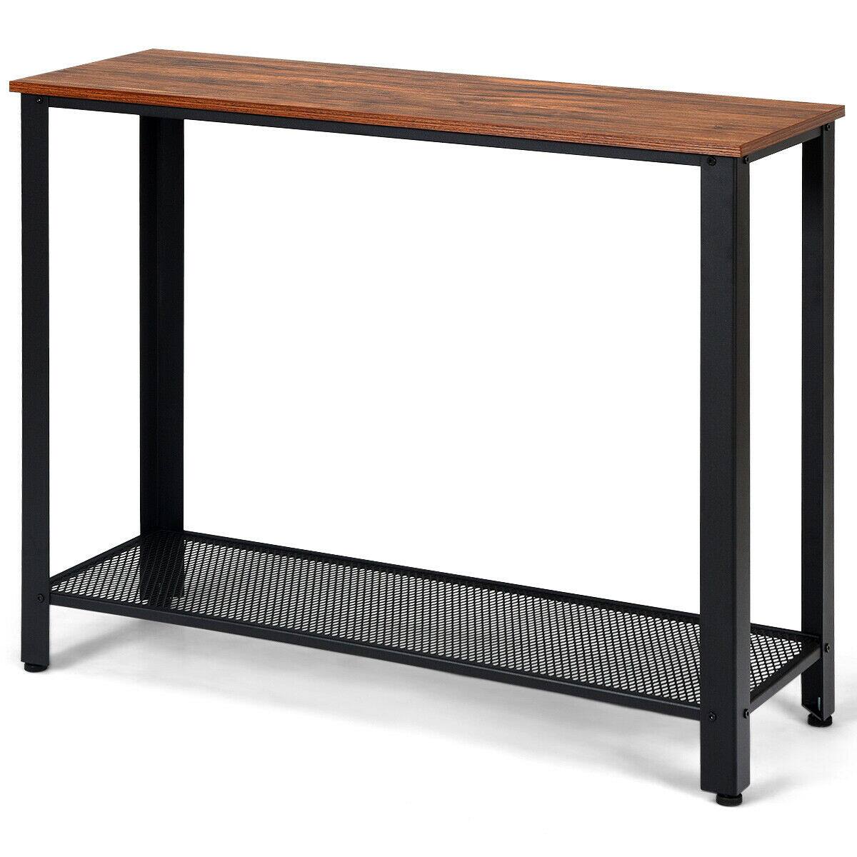 Costway - Console Sofa Table W/ Storage Shelf Metal Frame Wood Look Entryway Table - Black