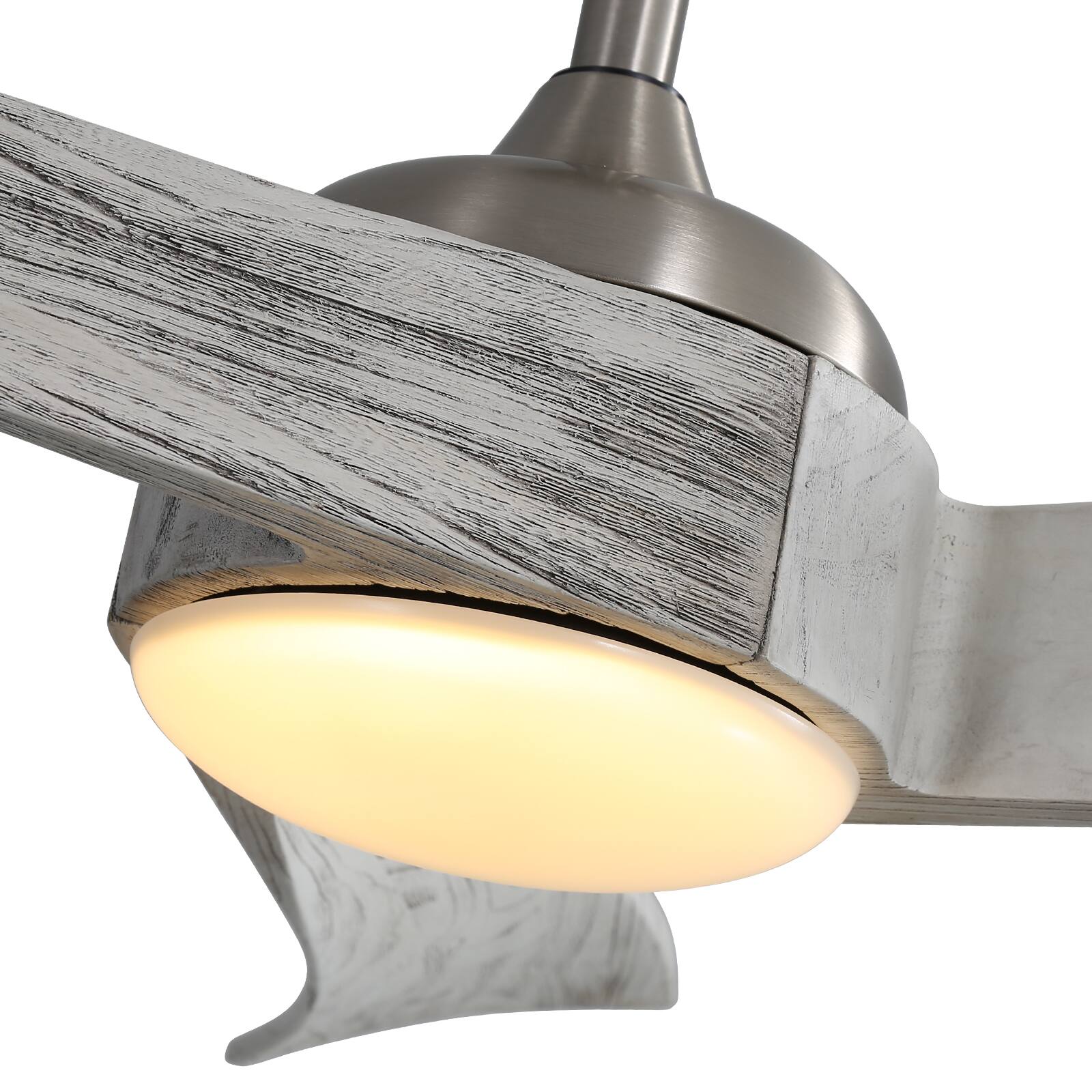 Angle. Sofucor - 52'' Curved Solid Wood Ceiling Fan with LED Light and Remote Dimmable 6 Speeds/Quiet DC Grey Wood Bedroom Ceiling Fan - Nickel Grey Wood.