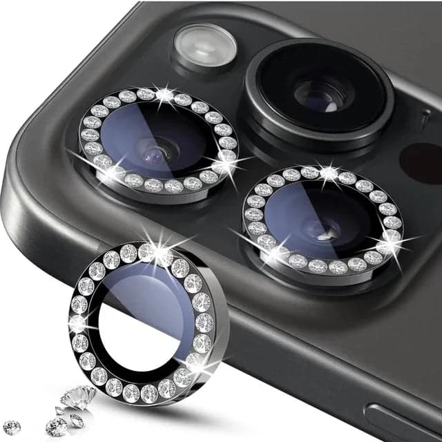 Entronix - Luxury Diamond Metal Camera Lens Protector for iPhone 16/16 Plus - Black