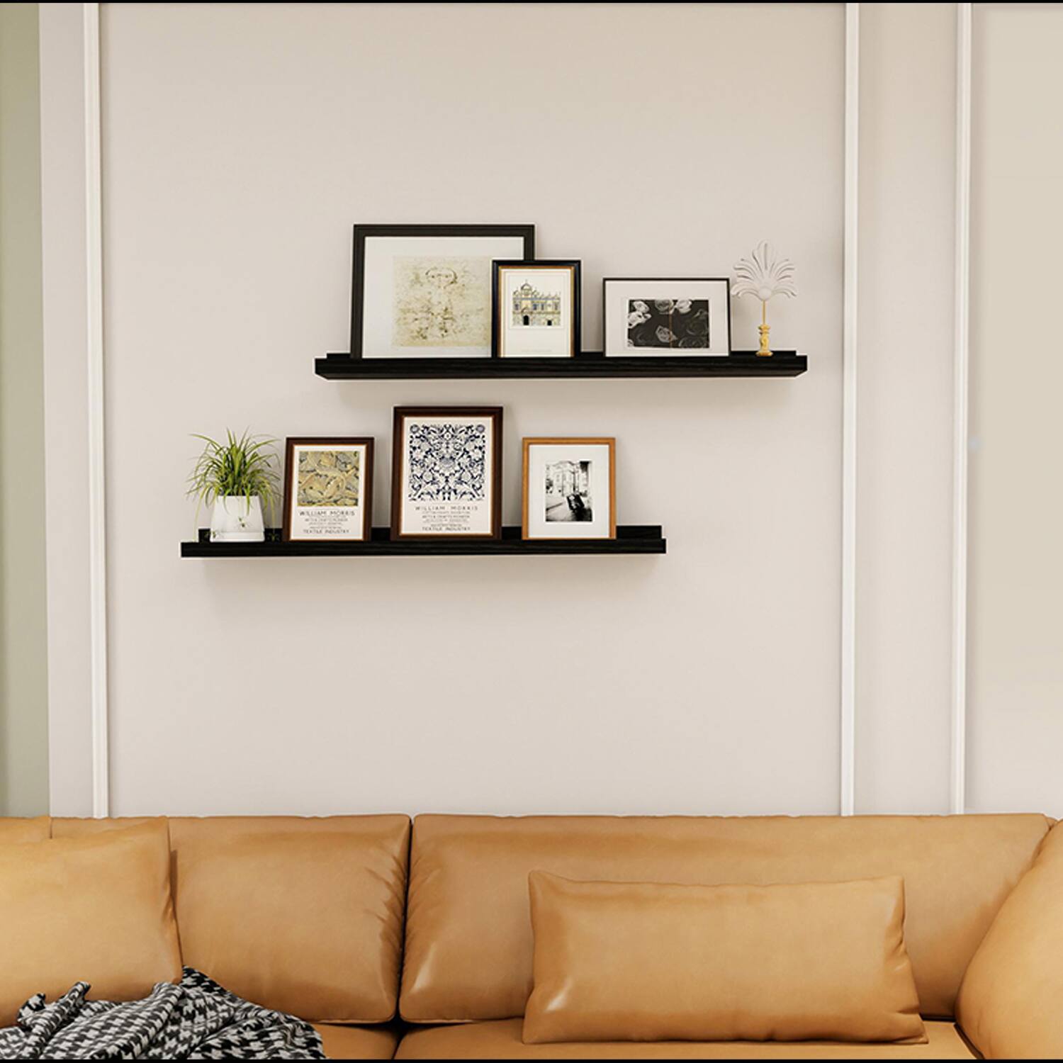 Alt View 1. BOMEDA - 2 Pack 36 in Floating Picture Ledge Wall Shelves, Rustic Wooden Shelf for Books, Frames & Decor Display Floating Shelves - Black.