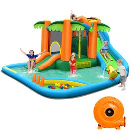 Costway - Inflatable Water Slide Park Kid Bounce House Splash Pool with 780W Blower - Multicolor